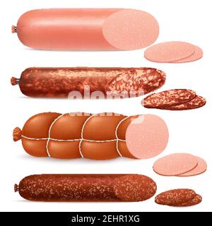 Realistic sausage set with different types of sausage isolated vector illustration Stock Vector