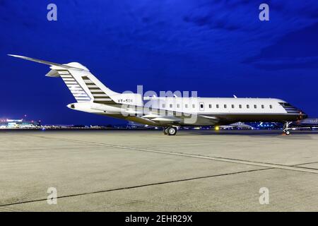Stuttgart, Germany - February 28, 2018: Bombardier BD-700-1A10 Global 6000 airplane at Stuttgart Airport (STR) in Germany. Stock Photo
