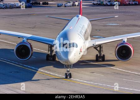 New York City, New York - February 27, 2020: Virgin Atlantic Airbus A350-1000 airplane at New York JFK Airport in the United States. Stock Photo