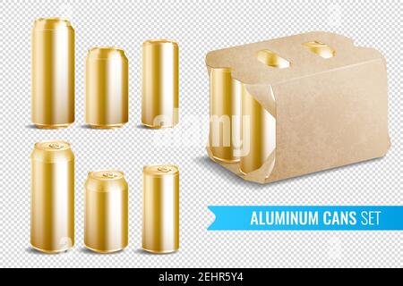 Aluminum cans transparent icon set for juice bear soda and various other drinks vector illustration Stock Vector