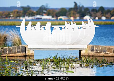 Ballarat Australia /  Water Lily Bridge at Lake Wendouree, Ballarat Victoria Australia. Stock Photo