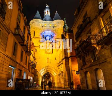 The big bell at night in Bordeaux in New Aquitaine, France Stock Photo