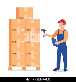 Warehouse worker scanning barcode Stock Vector