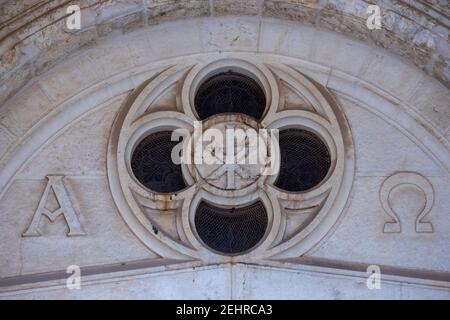 The Chi Rho christogram also known as chrismon or sigla with Alpha and ...