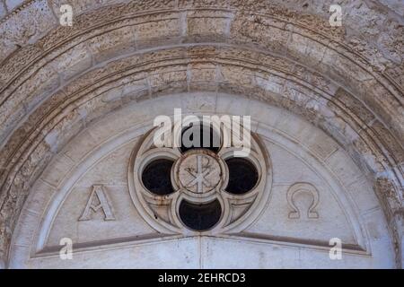 The Chi Rho christogram also known as chrismon or sigla with Alpha and ...