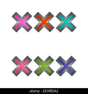 Gaming elements isolated on white background. Design for computer game. Symbols NO and icons. Collection buttons delete for games and app. Different Stock Vector