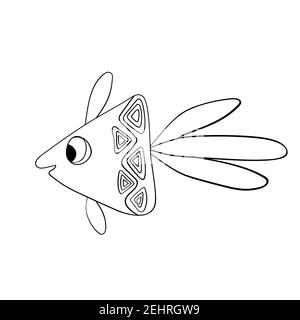 Download Cartoon Cute Fish Hand Drawing Outline Colouring Pictures Isolated Items Suitable For Children S Coloring And Prints Adorable Character For Card Stock Vector Image Art Alamy