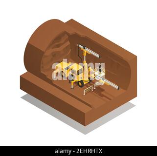 Preparation process for tunnel construction on white background isometric composition 3d vector illustration Stock Vector