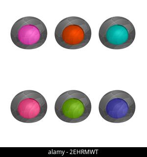 Gaming elements isolated on white background. Design for computer game. Symbols and icons. Collection of round buttons play for games and app Stock Vector