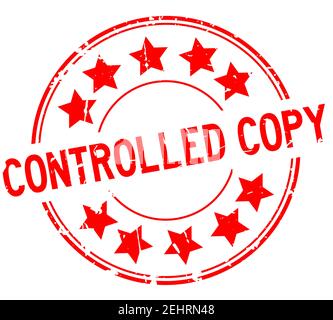 Grunge red controlled copy word with star icon round rubber seal stamp on white background Stock Vector