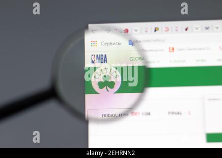 New York, USA - 15 February 2021: Boston Celtics website in browser with company logo, Illustrative Editorial Stock Photo