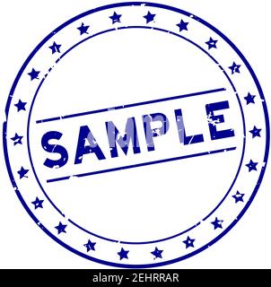 Grunge blue sample word round rubber seal stamp on white background ...