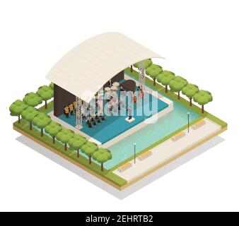 Isometric composition with big orchestra of men and women playing musical instruments on stage outdoors 3d vector illustration Stock Vector