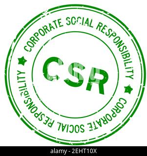 Grunge green CSR Corporate social responsibility word round rubber seal stamp on white background Stock Vector