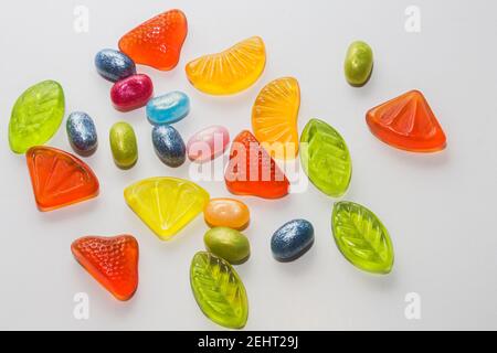Colourful jelly beans. Sugar candy on a white background Stock Photo