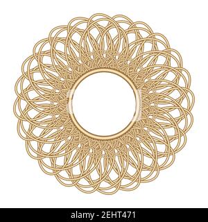 Golden frame with ornament in circle on white background. Template round lace border. Luxury mandala. Decorative holiday vector stock illustration Stock Vector
