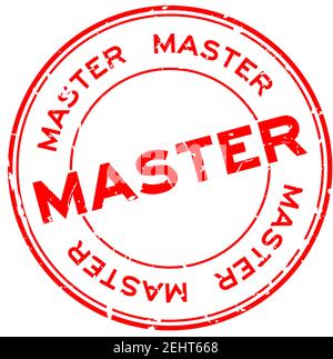 Grunge red master copy word round rubber seal stamp on white background ...