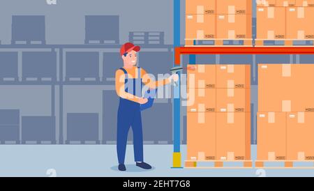 Warehouse worker scanning barcode Stock Vector