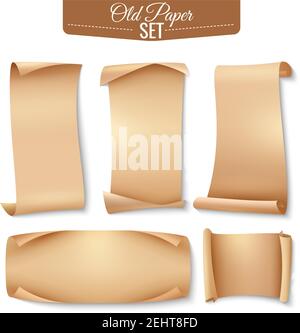Realistic old paper banner icon set with beige ribbons or sheets of paper vector illustration Stock Vector