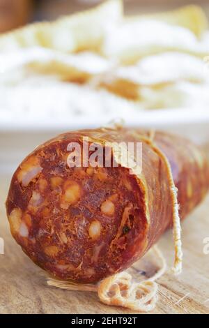 typical calabrese salami called soppressata Stock Photo