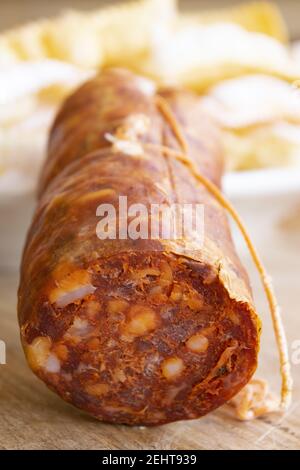 typical calabrese salami called soppressata Stock Photo