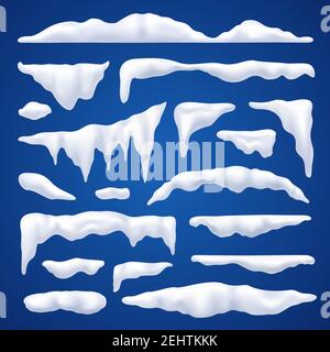Snow capes and piles winter realistic set on blue background isolated vector illustration Stock Vector
