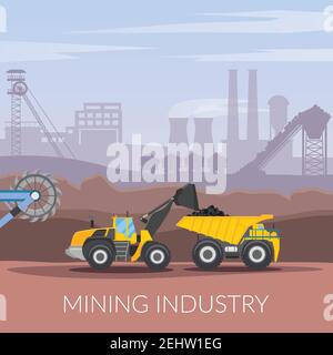 Mining industry flat composition with coal loading by excavator to ...