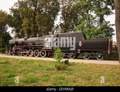 Old locomotive at railway station in Jablonowo Pomorskie.  Poland Stock Photo