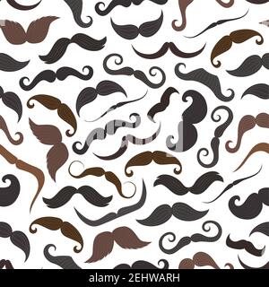 Mustaches pattern background for man holiday greeting card design. Vector seamless hipster or lumberjack mustaches styles, barbershop or barber fashio Stock Vector