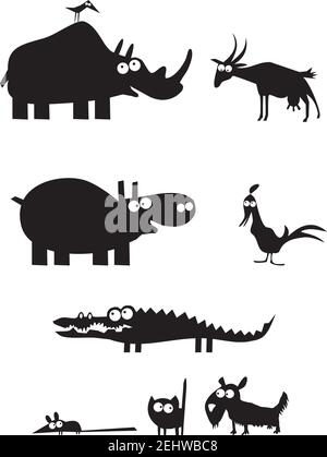 Vector Illustration of Funny Animal Black Silhouettes Stock Vector