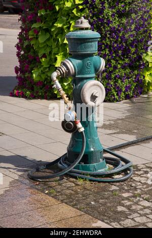 Fire hydrant at Warszawska street in Ciechanow. Poland Stock Photo