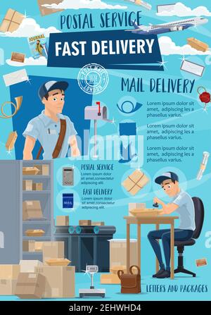 Post mail delivery, postage logistics. Vector postman or mailman ...