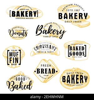 Bakery shop sketch lettering, bread and patisserie pastry desserts menu ...