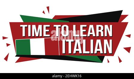 Time to learn italian banner design on white background, vector illustration Stock Vector