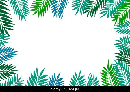 Floral frame with colorful exotic branches on white background. Ornate border with tropic leaves. Vector stock illustration for wallpaper, posters Stock Vector