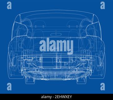 Electric Car With Chassis. Vector rendering of 3d Stock Vector