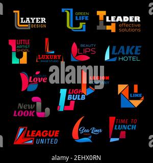 Letter L icons modern trend design for agency, company or beauty studio. Vector L business identity symbols of green solutions, artist school or trave Stock Vector