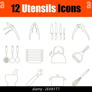 Utensils Icon Set. Thin Editable Stroke Line Without Filling Design. Vector Illustration. Stock Vector