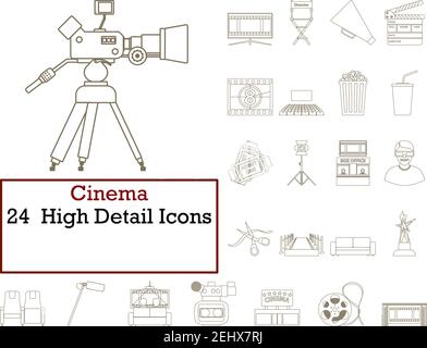 Cinema Icon Set. Thin Editable Stroke Line Without Filling Design. Vector Illustration. Stock Vector
