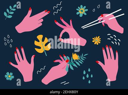 Vector set of female hands in different gestures: heart made with ...