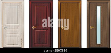A set of open doors with different colors color. Isometric door. Vector ...