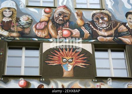 Lucerne, Switzerland, the facade of the house with murals (or graffiti) in the old town Stock Photo