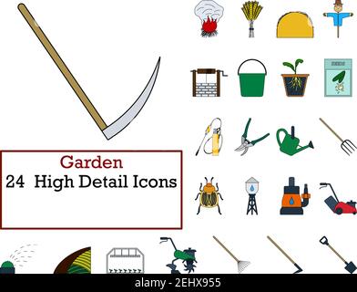 Garden Icon Set. Flat Color Outline Design With Editable Stroke. Vector Illustration. Stock Vector