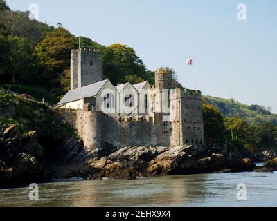 Dartmouth Castle and St Petroc's church stand at the estuary of the river Dart in Devon. Stock Photo