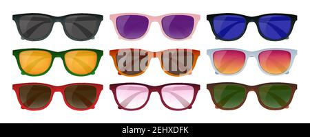 Realistic modern hipster sunglasses of different color set isolated on white background vector illustration Stock Vector