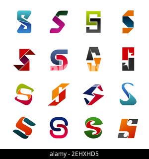 S letter icons template, business and organization identity. Vector symbols in abstract geometric shapes and colors for creative or industrial labels Stock Vector