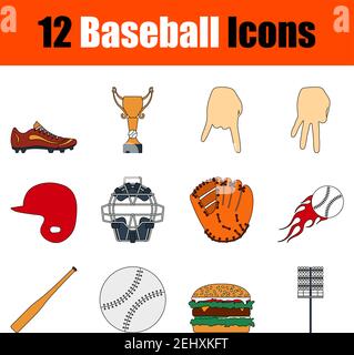 Baseball Icon Set. Flat Color Outline Design With Editable Stroke. Vector Illustration. Stock Vector