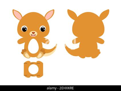 DIY cute kangaroo chocolate egg holder template. Retail paper box for the easter egg. Printable color scheme. Laser cutting vector template. Stock Vector