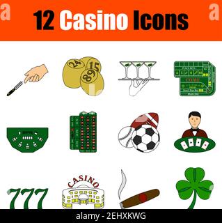 Casino Icon Set. Flat Color Outline Design With Editable Stroke. Vector Illustration. Stock Vector