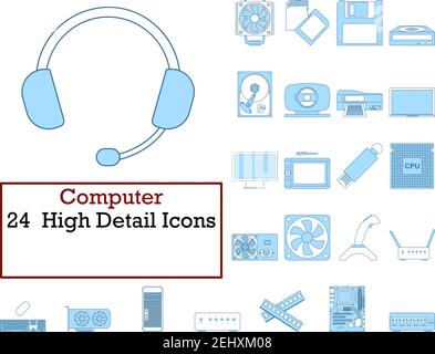 Computer Icon Set. Thin Line With Blue Fill Design. Vector Illustration. Stock Vector